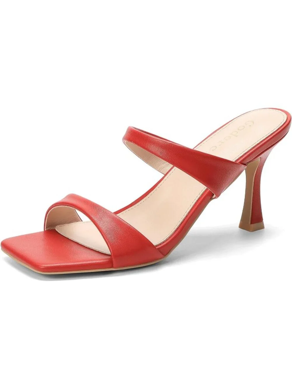 Women's Red Two Straps Kitten Heels Stiletto Heel Square Open Toe Slip On